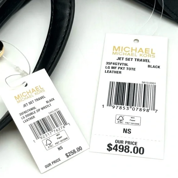 Michael Kors Large MF Pocket Shoulder Tote Bag & Double Zip Wallet Black/Gold